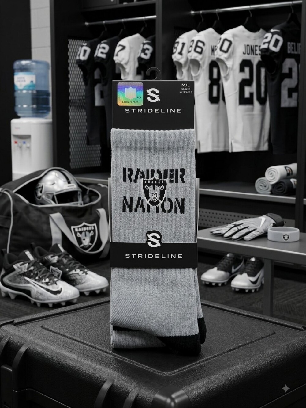 Light Gray and Black Raider Nation Crew Socks - Picture 2 of 6